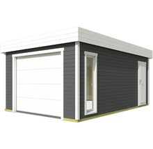 Modernes Gerätehaus mit Garagentor, Fenster und Tür