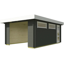 Holzgartenhaus mit Carport und Fenstern