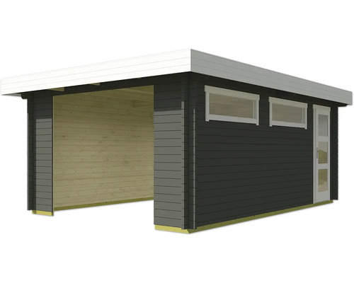 Holzgartenhaus mit Carport und Fenstern