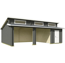 Double abri de voiture avec local de rangement en bois