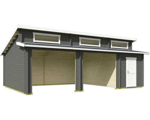 Double abri de voiture avec local de rangement en bois