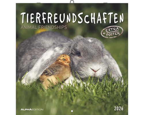Tierfreundschaften Kalender 2026 mit Kaninchen und Küken