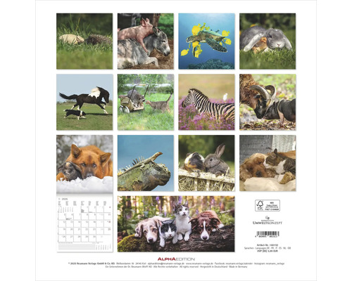 Tierkalender mit Monatsübersicht für das Jahr 2026.