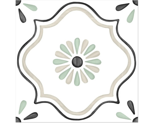 Carrelage sol et mur en grès cérame fin Tanger sand Flower 12,3 cm x 12,3 cm x 0,87 cm Carreau décoratif à motif floral pour mur et sol