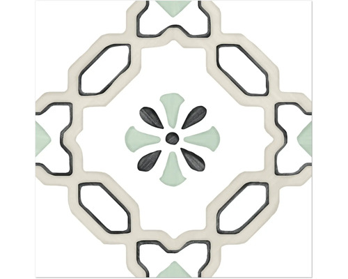 Carrelage sol et mur en grès cérame fin Tanger sand Lily 12,3 cm x 12,3 cm x 0,87 cm Carreau décoratif avec motif géométrique et floral