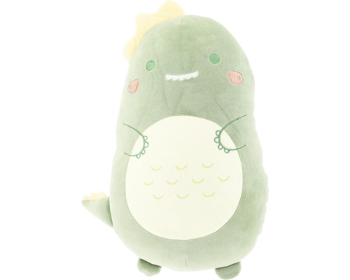 Peluche de dinosaure verte avec des détails jaunes
