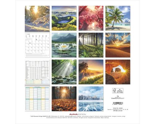 Wandkalender mit Naturmotiven, Monatskalendarium und Jahresübersicht