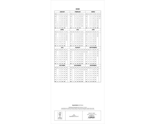 Kalender für das Jahr 2026