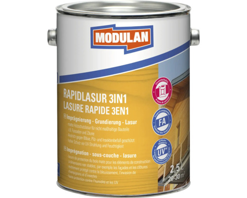 Lasure express MODULAN 3en1 résistante au gel mélèze 2,5 l Modulan Rapidlasur 3en1 lasure de protection du bois pour l''extérieur