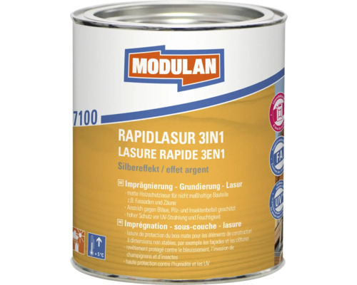 Lasure express MODULAN 3en1 gris argent 750 ml Pot de lasure pour bois Modulan Rapidlasur 3en1