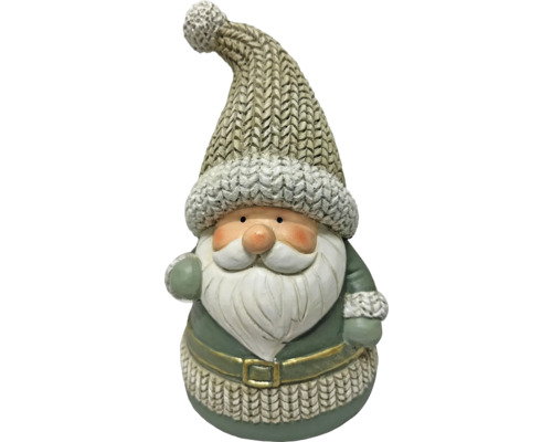 Dekofigur Santa 11 x 12.5 x 23.5 cm grün Dekorativer Weihnachtsmann mit Strickmütze als Weihnachtsdekoration