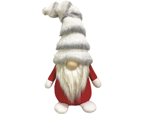 Nain de Noël avec barbe en fourrure et bonnet rayé