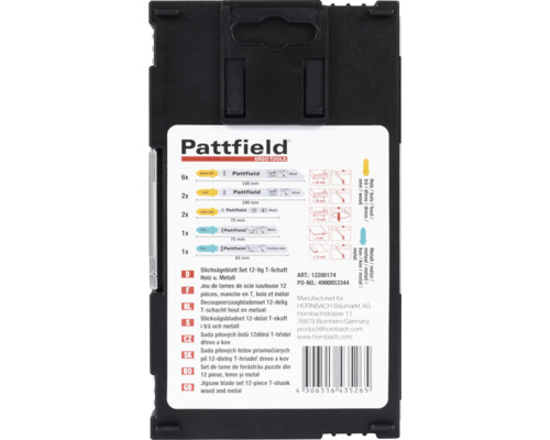 Pattfield Jeu de lames de scie sauteuse 12 pièces, manche en T, bois et métal