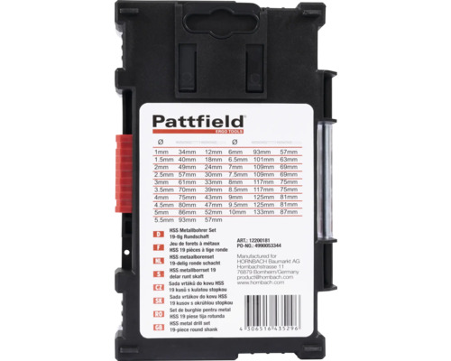 Pattfield Metallbohrer Set, 19-teilig mit Rundschaft