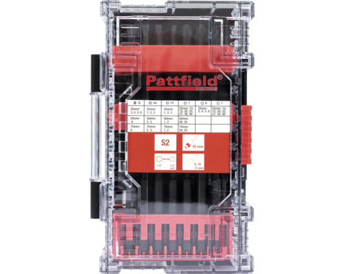 Jeu d'embouts Pattfield dans une boîte de rangement transparente