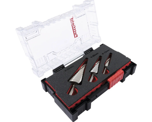 Stufenbohrer Set mit transparenter Box und drei Bohrern