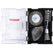 Set de brosses avec brosses métalliques dans une boîte de rangement