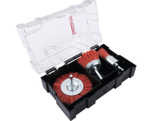 Ensemble de brosses abrasives dans une boîte à outils