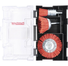 Set de brosses métalliques Pattfield avec trois brosses dans une boîte en plastique