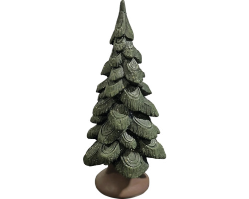 Dekorative grüne Tanne auf braunem Sockel