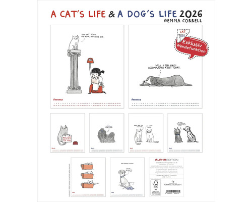 A Cat''s Life & A Dog''s Life 2026 Kalender mit Katzen- und Hundeillustrationen