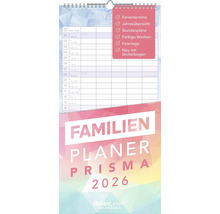 Agenda familiale Prisma 2026 avec dates de vacances, aperçu annuel, horaires, semaines en couleur, jours fériés et feuilles d''autocollants