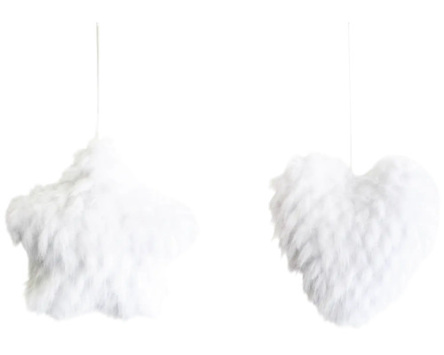 Deux décorations duveteuses en forme d''étoile et de cœur