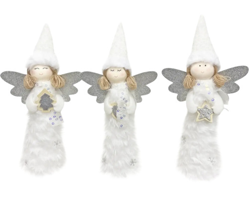 Trois anges décoratifs en peluche avec des ailes