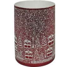 Dekoratives Windlichtglas mit Winterdorfmotiv und Sternenmuster