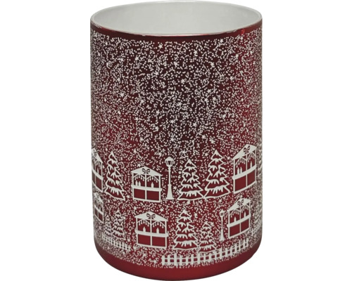Dekoratives Windlichtglas mit Winterdorfmotiv und Sternenmuster