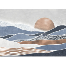 Représentation abstraite d''un paysage de montagne avec soleil