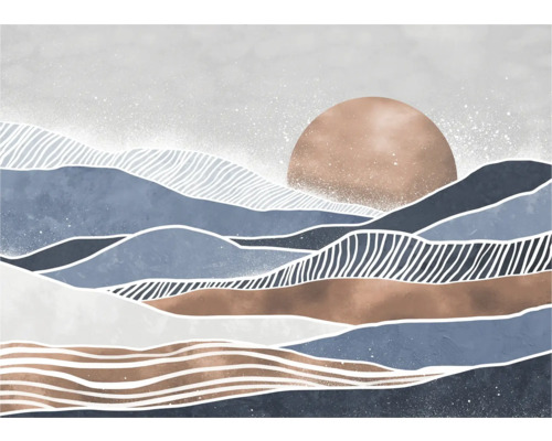 Représentation abstraite d''un paysage de montagne avec soleil