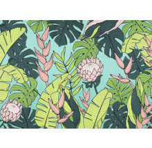 Illustration avec feuilles et fleurs tropicales