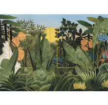 Illustration d''un paysage de jungle dense avec des plantes tropicales et un cadre rectangulaire