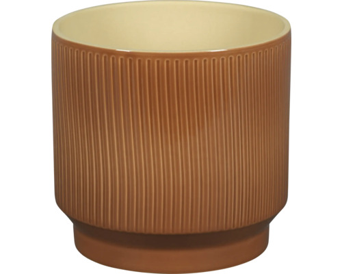 Pot de fleurs en céramique marron avec motif rainuré