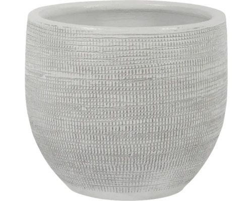 Pot de fleurs décoratif avec surface structurée.