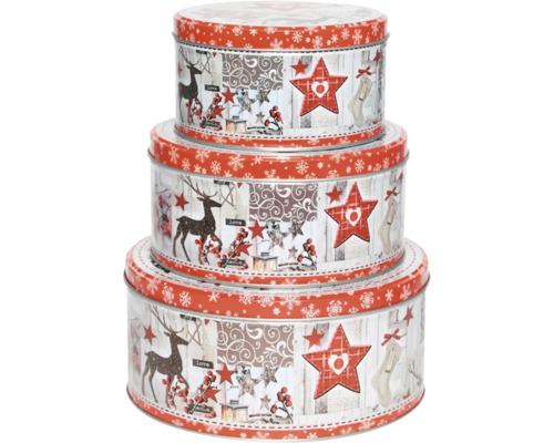 Ensemble décoratif de 3 boîtes de rangement en métal avec des motifs de Noël