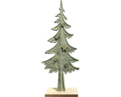 Dekorativer Tannenbaum aus Filz mit Sternen auf Holzsockel