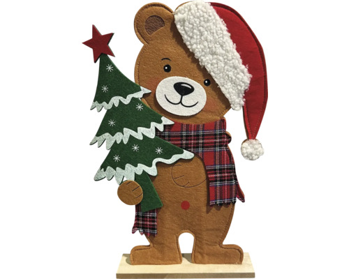 Dekofigur Bär XMAS Filz 5 x 26 x 38.5 cm Dekorativer Weihnachtsartikel: Teddybär mit Weihnachtsmütze und Baum