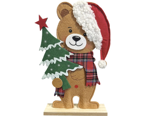 Dekofigur Bär XMAS Filz 4 x 18 x 26 cm Dekoration Bär mit Weihnachtsbaum und Weihnachtsmütze