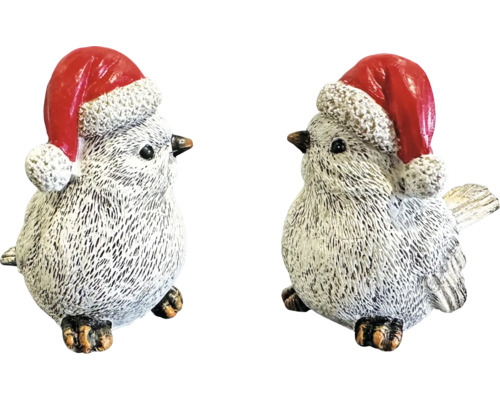 Deux figurines décoratives d''oiseaux avec des bonnets de Noël pour la décoration de Noël
