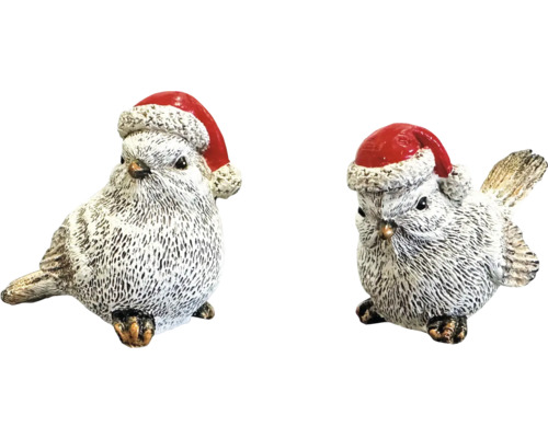 Deux figurines décoratives d''oiseaux avec bonnet de Noël