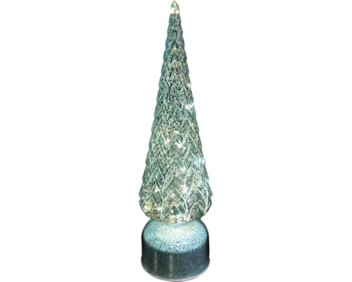 Verre LED déco sapin qui tourne 9.5 x 36.5 cm turquoise transparent Figurine décorative de sapin de Noël en verre