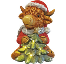 Figurine décorative de vache avec bonnet de Noël et sapin de Noël pour décorations festives