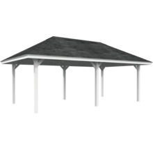 Pergola autoportante en bois blanc avec toit