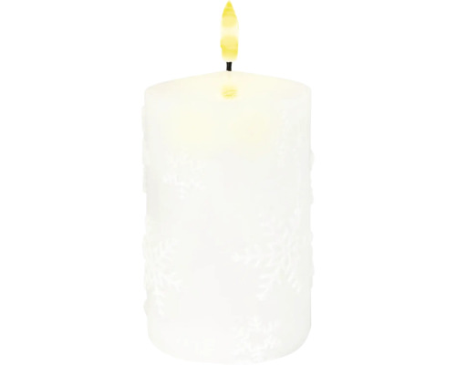 Bougie en cire véritable LED avec motifs flocons de neige Ø 7.5 cm h 12.5 cm Bougie pilier décorative avec motif de flocon de neige