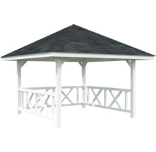 Pavillon blanc avec toit en carton bitumé