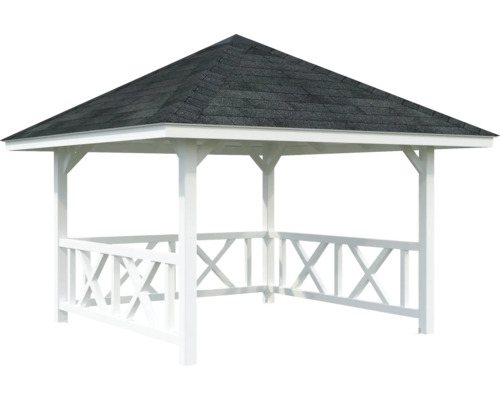 Pavillon blanc avec toit en carton bitumé