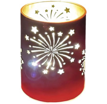 Windlicht aus Glas mit Sternen und Feuerwerk-Motiv