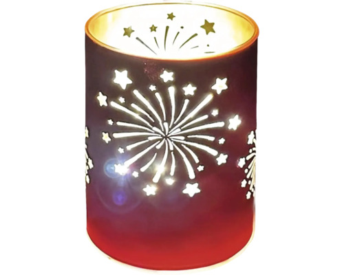 Windlicht aus Glas mit Sternen und Feuerwerk-Motiv